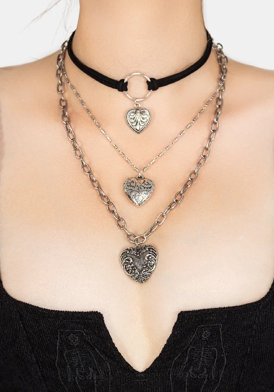 minimalist curve necklaces for women -Deceiver Heart Layered Choker Necklace