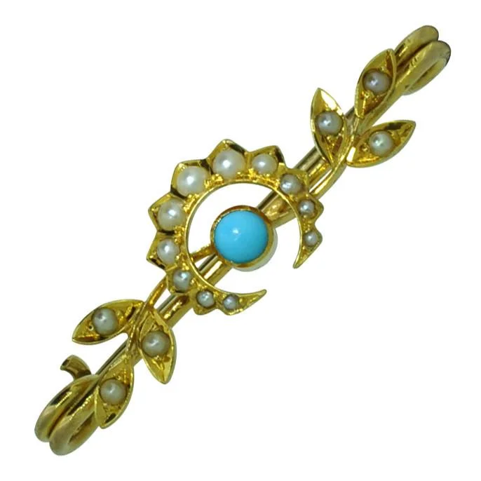 bubble texture brooch for women -Victorian Pearl & Turquoise Brooch