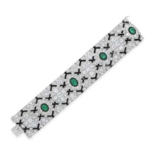 minimalist heart bracelets for women -Emerald & Diamond French Estate Bracelet