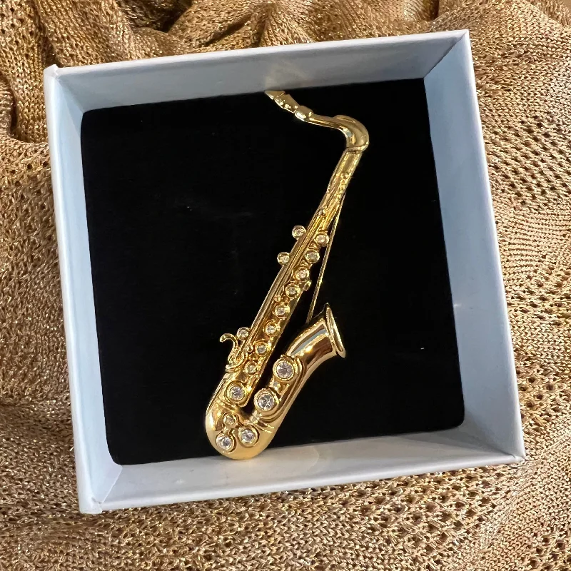 zigzag design brooch for women -Saxaphone Gold Brooch by Cabouchon