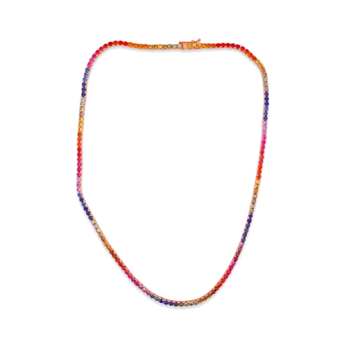 gold moon design necklaces for women -Rainbow Sapphire Necklace in Rose Gold