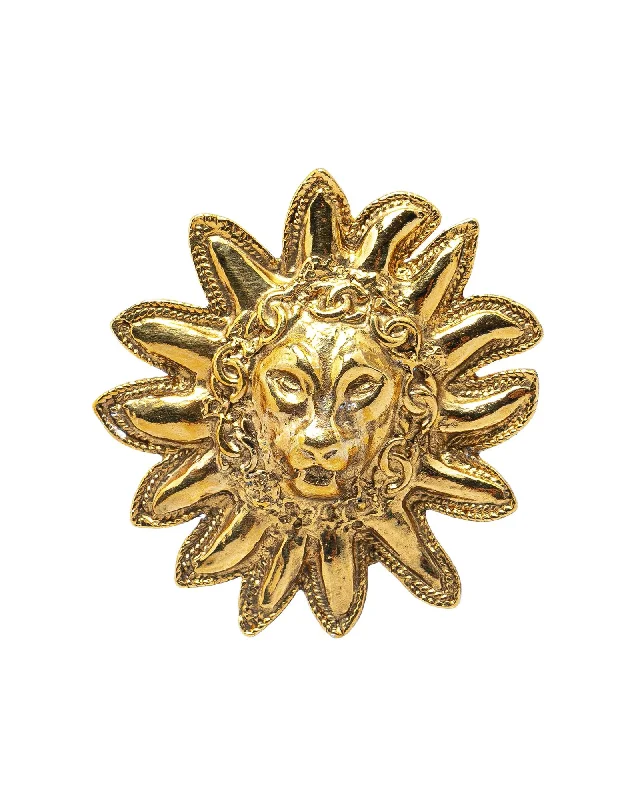 wave texture brooch for women -Gold Plated Lion Pin Brooch with Back Pin Closure