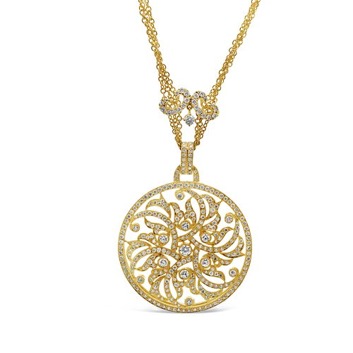 floral drop necklaces for women -Gold & Diamond Disc Style Necklace