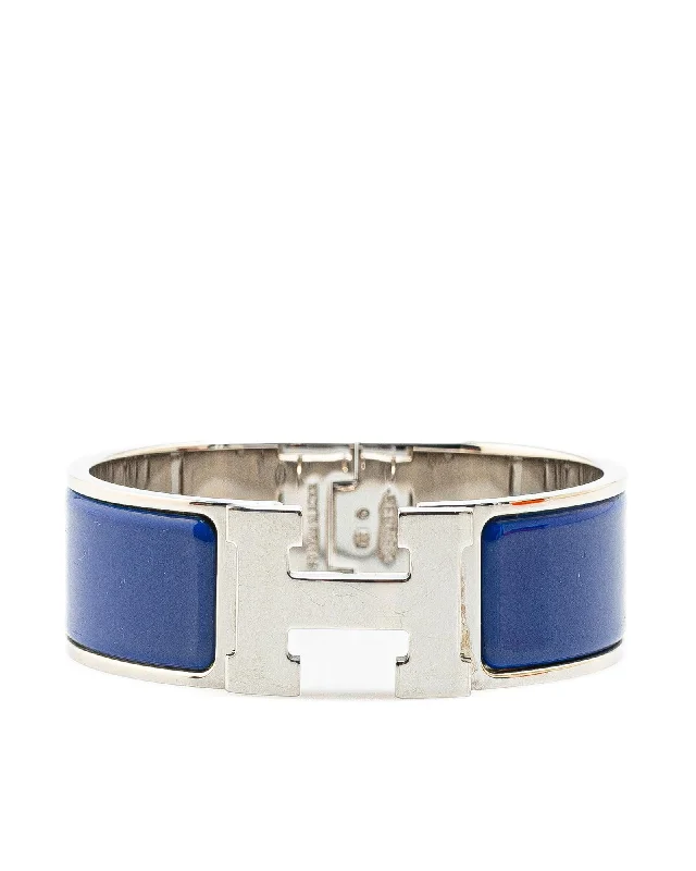 cross design bracelets for women -Wide Enamel Clic Clac H Bracelet with Palladium Metal Body