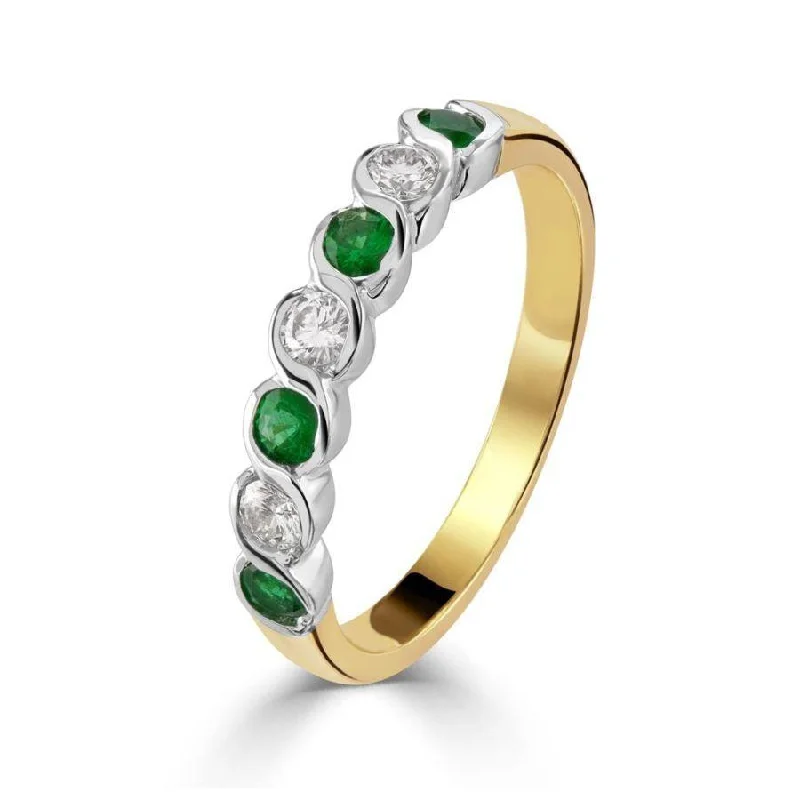 Ladies squad sparkle rings -18ct Yellow Gold Emerald & Diamond Half Eternity Ring