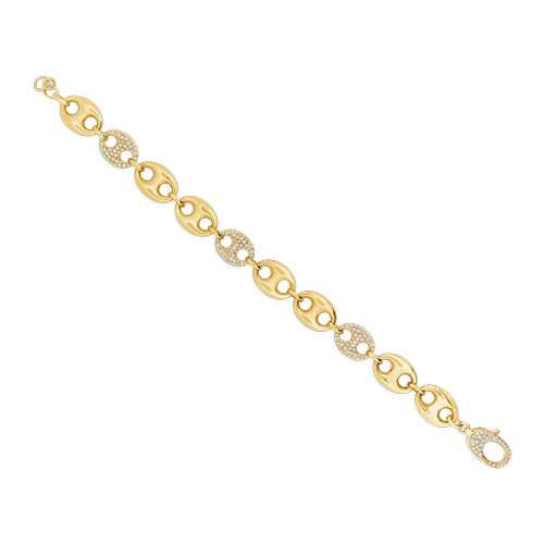 simple bracelets for women matte finish -Diamond Puffed Mariner Link Bracelet