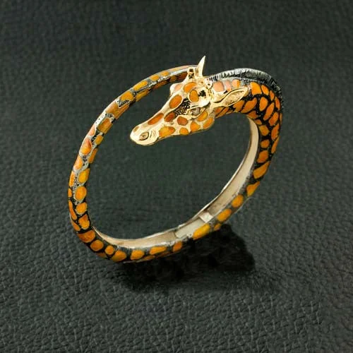 ladies charm bracelets ocean themes -Giraffe Bangle Bracelet with Brown Diamond Eyes