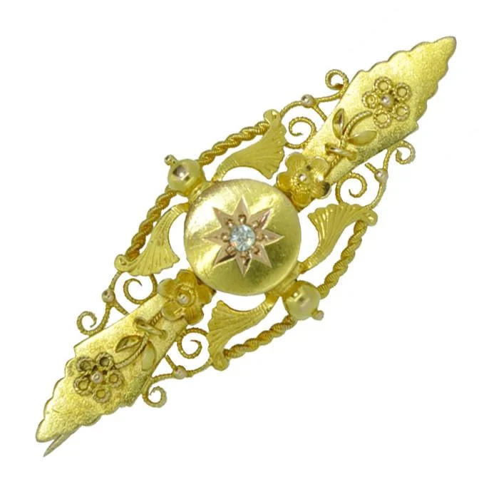 ladies brooch gemstone accents -Diamond Bar Brooch