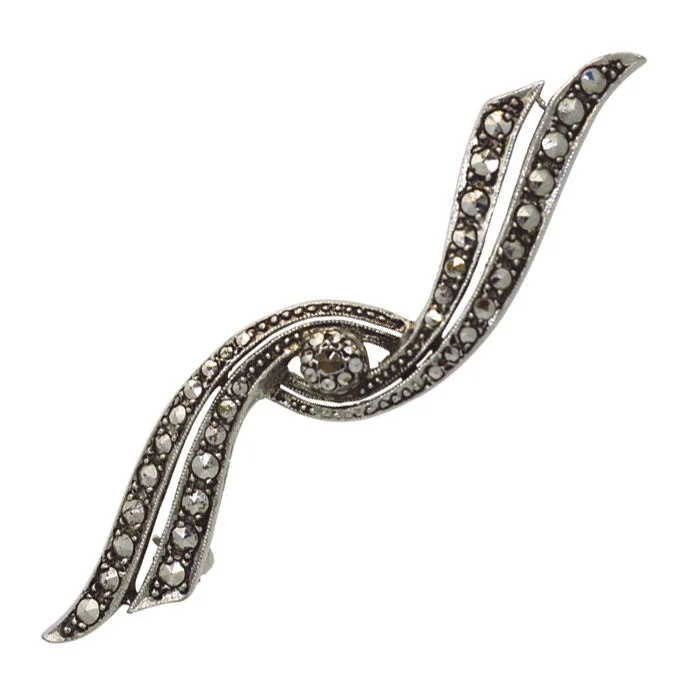 ladies white gold brooch swirls -Marcasite 'Twist' Brooch