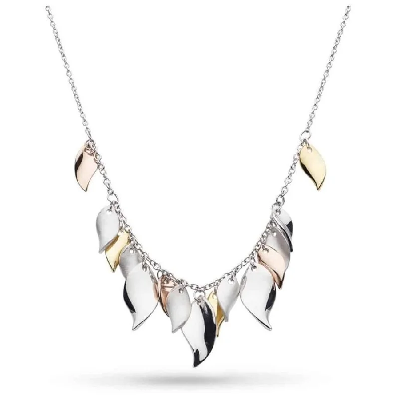 gold cloud design necklaces for women -Silver and Yellow and Rose Gold Plated Enchanted Leaf Cluster Necklace