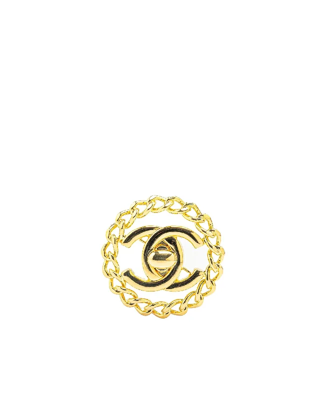 minimalist black brooch for women -Gold Plated Turn Lock Chain Brooch with Back Pin Closure