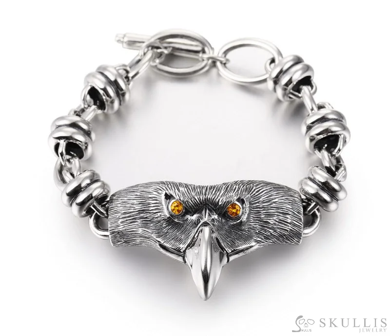 moonstone bracelets for women elegant -Eagle Head with Citrine-Eye Bracelet, 925 Sterling Silver