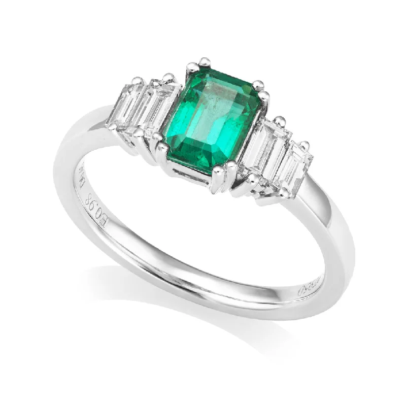 Ladies stone birth rings -Platinum Emerald and Diamond Ring