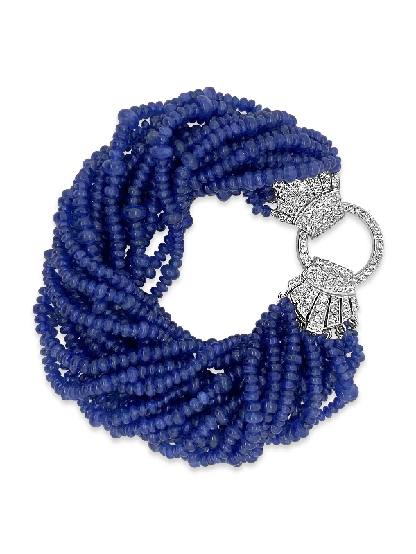 gold filigree bracelets for women -Sapphire Bead & Diamond Bracelet