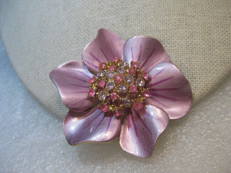 minimalist brooch for women simple -Vintage Enameled Flower Brooch, Rhinestone Center, Pink & Lavender, 2", 1960's