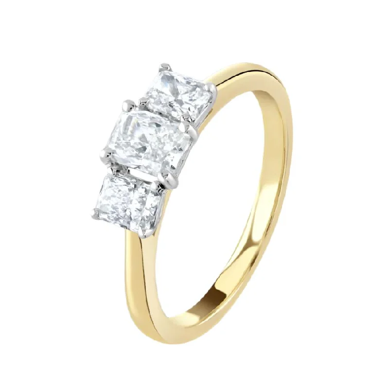 Ladies cozy glow rings -18ct Yellow Gold Radiant Cut Diamond Trilogy Ring