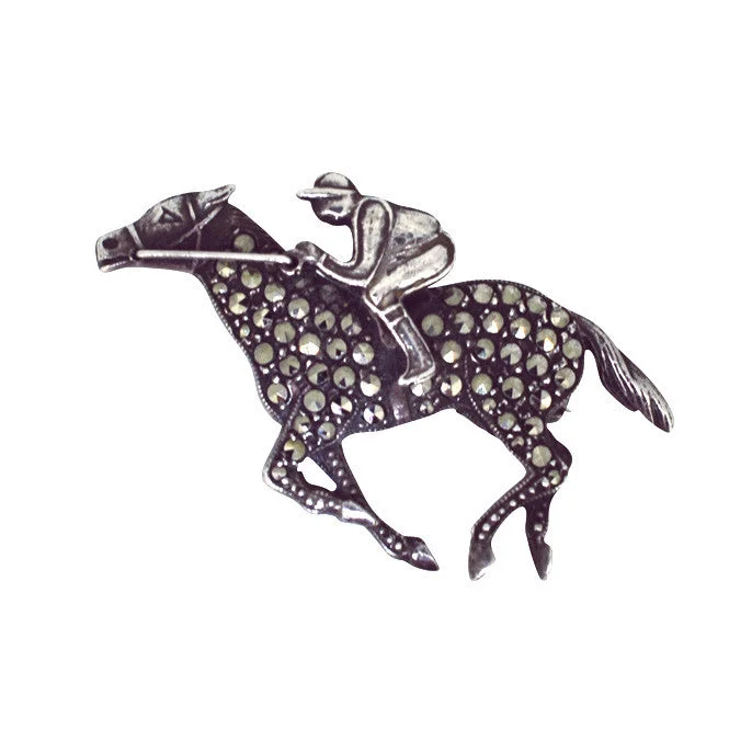 minimalist ring brooch for women -Marcasite Racehorse Brooch