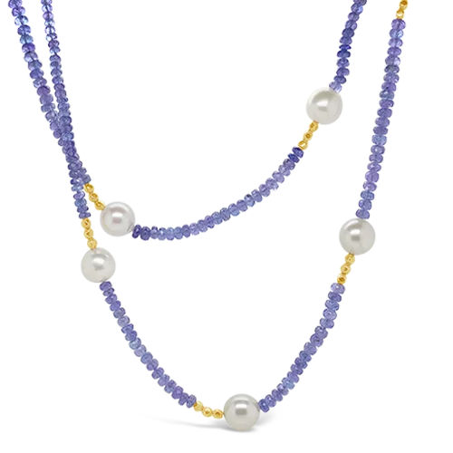 lattice pattern necklaces for women -Pearl & Tanzanite Necklace