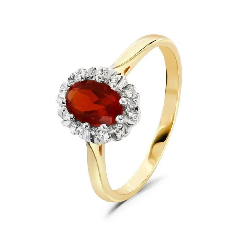 Ladies simple daily rings -18ct Yellow Gold Oval Cut Fire Opal & Diamond Claw Set Cluster Ring