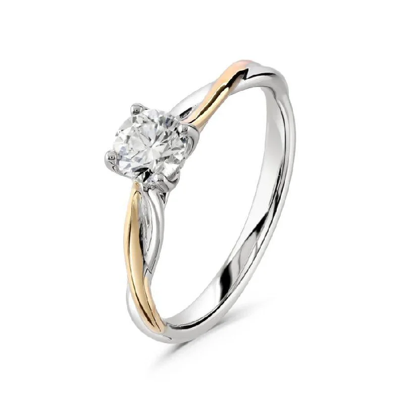 Ladies might gleam rings -0.51ct Round Brilliant Cut Diamond Solitaire 18ct White & Rose Gold Twist Ring