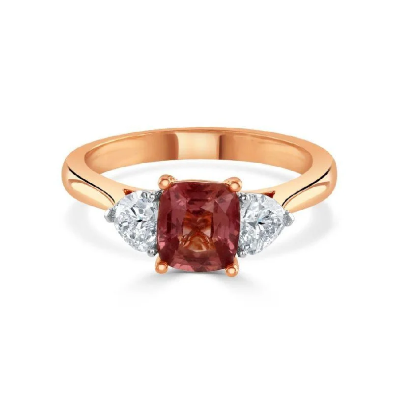 Ladies playful acrylic rings -18ct Rose Gold Madagascan Pink Sapphire & Diamond Trilogy Ring