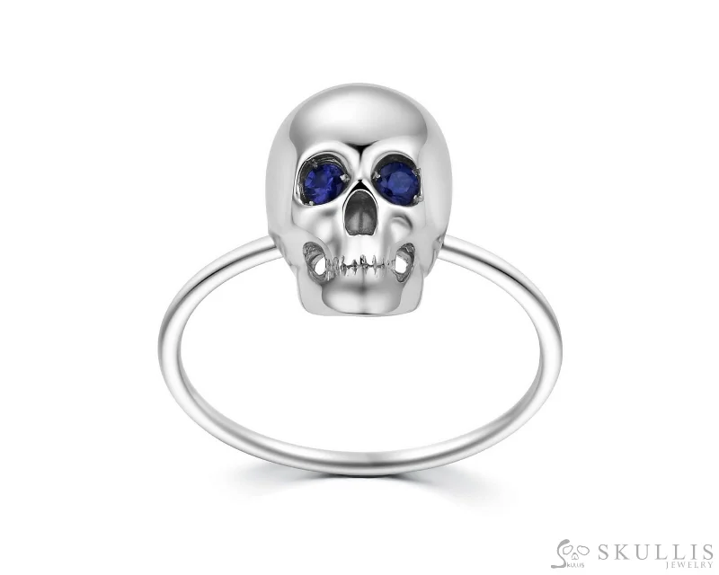 Ladies void sparkle rings -925 Sterling Silver Skull Ring with Sapphire Eyes