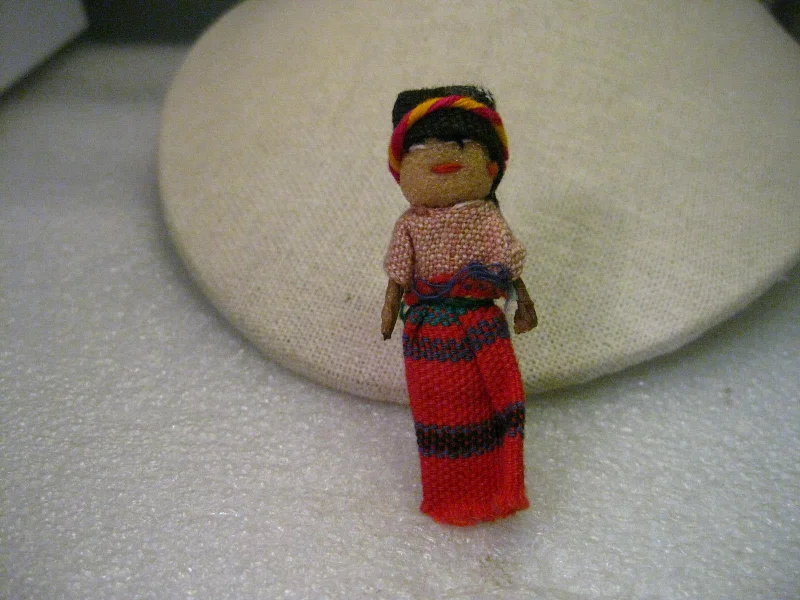 affordable enamel brooch for women -Vintage Hand Made Ethic Fabric Doll Brooch, Colombia/Peruvian 2.5"