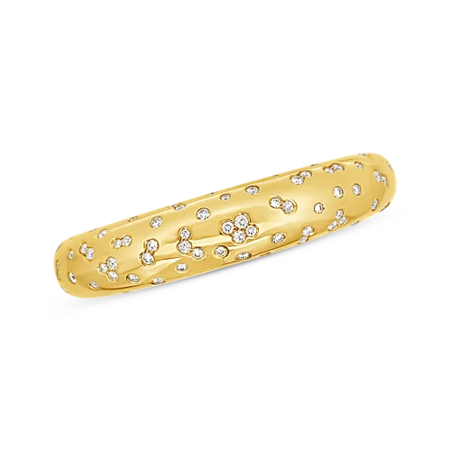 layered chain bracelets for women -Yellow Gold & Scattered Diamond Bangle