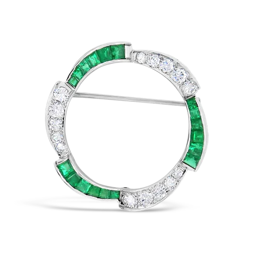 ladies gem brooch nature themes -Emerald & Diamond Estate Wreath Brooch