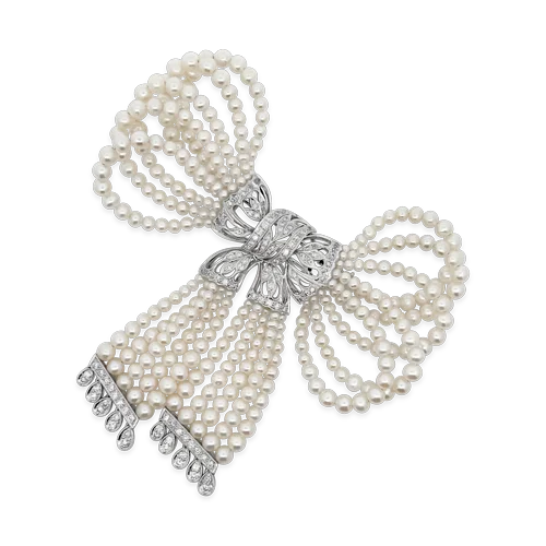 bohemian style brooch for women -Pearl & Diamond Bow Design Brooch