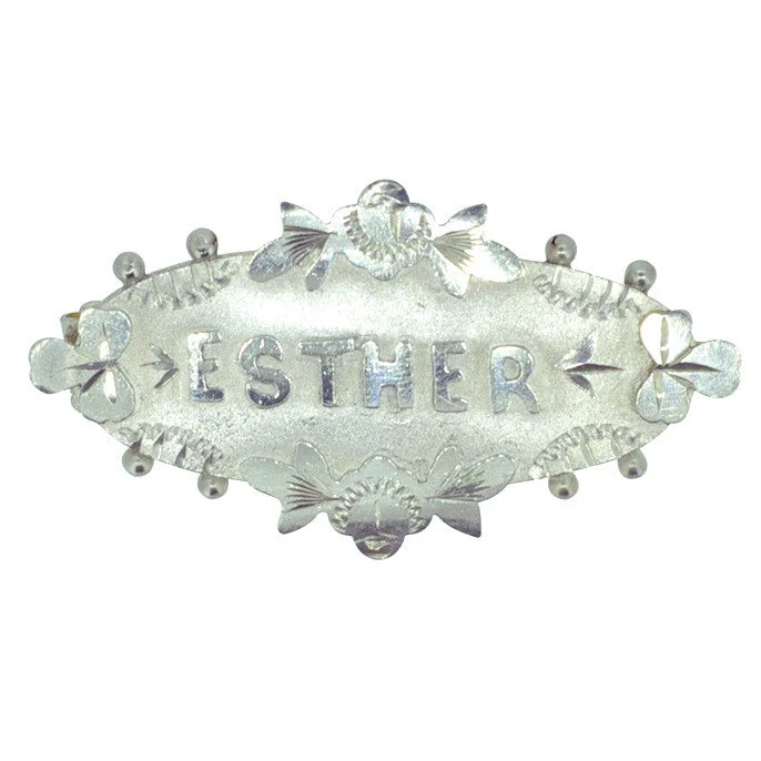 ladies gold brooch butterfly motifs -Esther Name Brooch