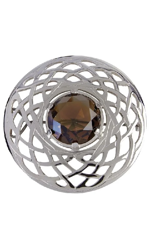 ladies silver brooch hematite stones -Plaid Brooch - Plain Celtic Design with Stone - Polished Finish