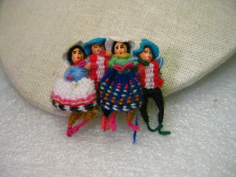 ladies chunky brooch statement style -Vintage Hand Made Ethic Wool Woven &  Wrapped Doll Brooch, 2 Men, 2 Women, 1.5"