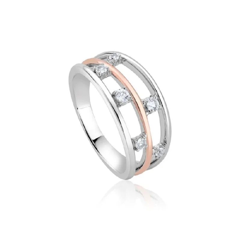 Ladies chunky shine rings -Silver and 9ct Rose Gold Awyr Y Nos Wht Top Ring