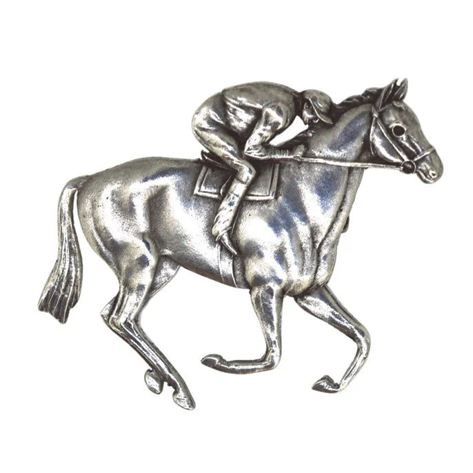 ladies silver brooch tourmaline stones -Racehorse Brooch