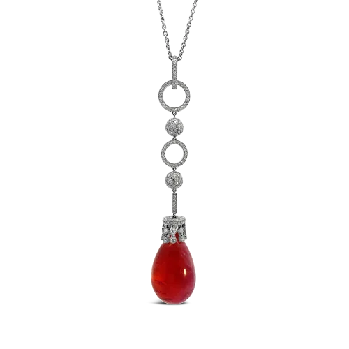 striped texture necklaces for women -Pink Tourmaline Drop Necklace with Diamonds