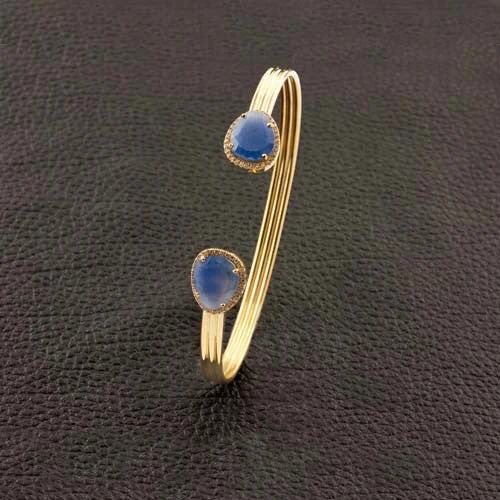 ladies white gold bracelets lines -Sapphire & Diamond Open Bangle Bracelet