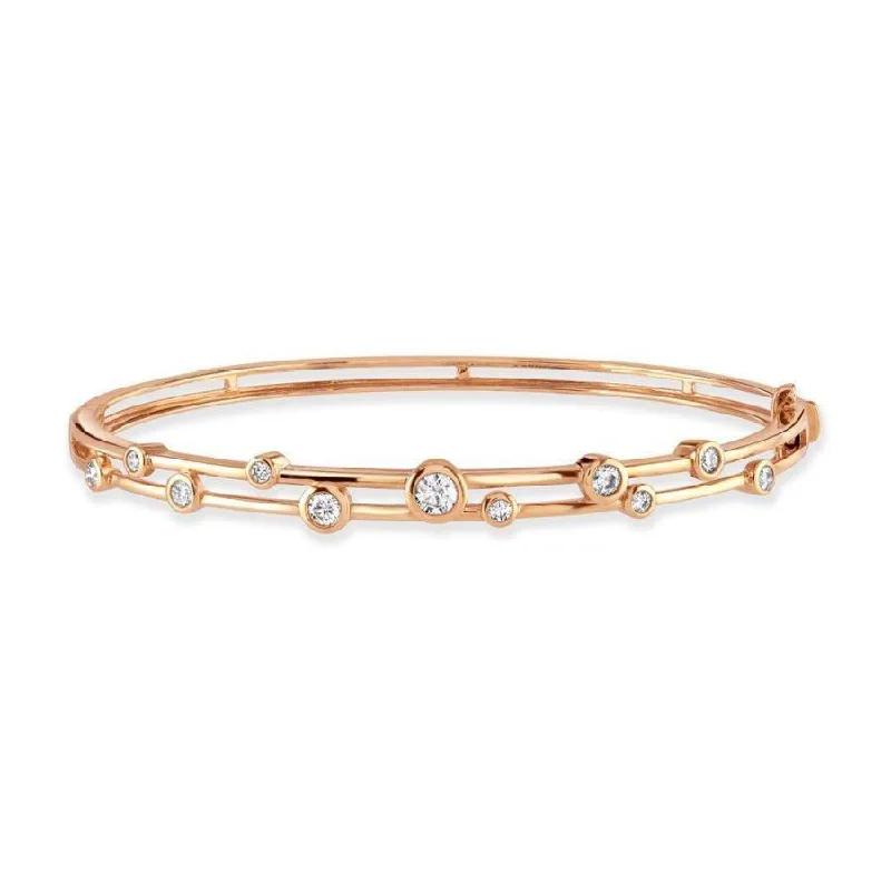 gold sun motif bracelets for women -0.65ct Round Brilliant Cut Diamond Bubble 18ct Rose Gold Hinged Bangle