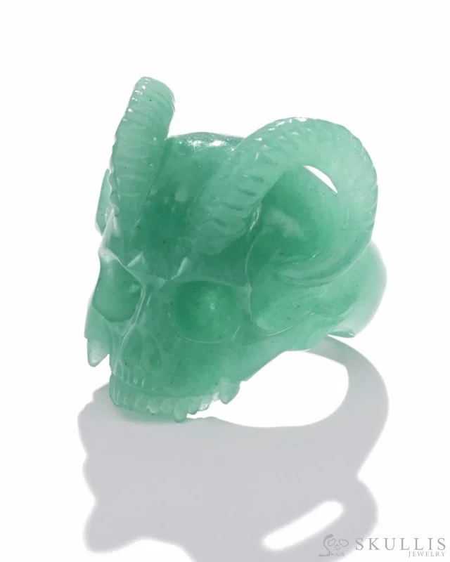 Ladies friendship glow rings -Gem Skull Ring of Green Aventurine Carved Skull