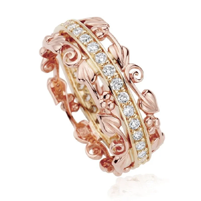 Ladies bargain glow rings -9ct Yellow & Rose Gold Tree of Life Diamond Set Full Eternity Ring