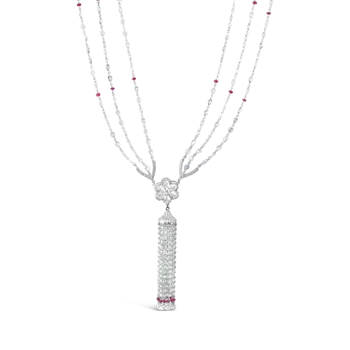 floral engraved necklaces for women -Ruby & Diamond Tassel Necklace