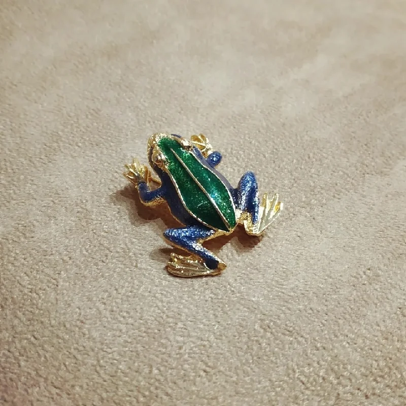 gold cloud design brooch for women -Vintage green and blue enamel Frog brooch