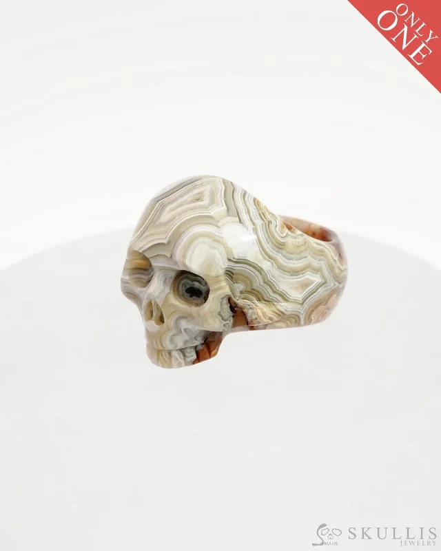 Ladies holiday sparkle rings -Gem Skull Ring of Red Crazy Lace Agate Carved Skull, US size 11 - 9500125