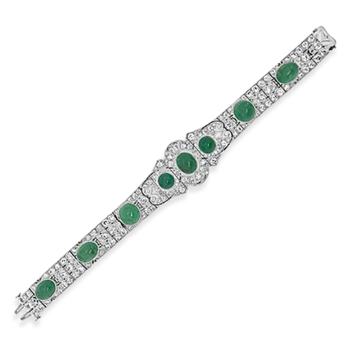 rose gold oval bracelets for women -Art Deco Emerald & Diamond Estate Bracelet