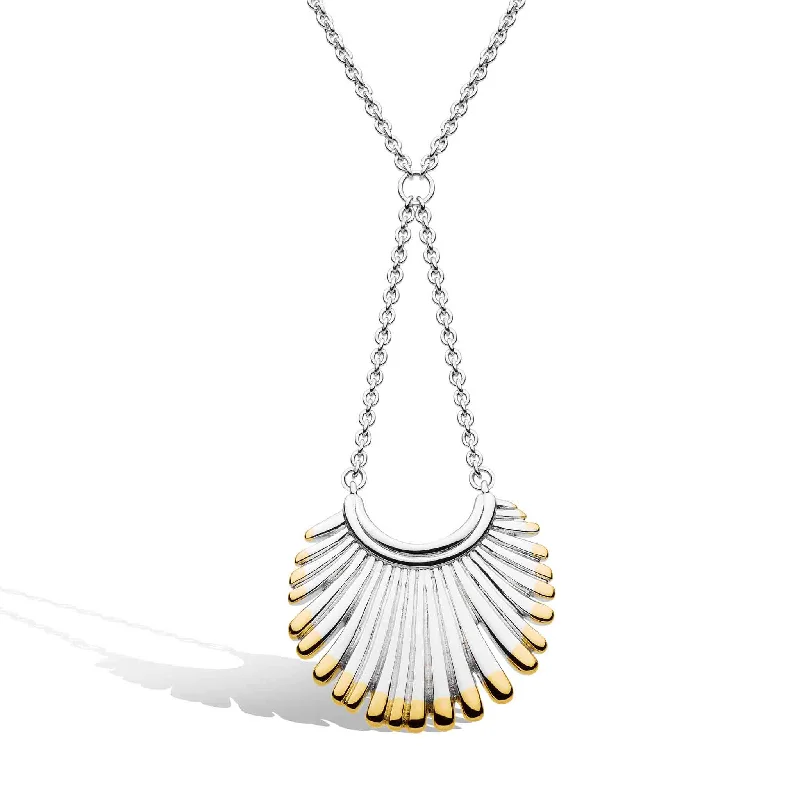 polished finish necklaces for women -Silver and Yellow Gold Plated Essence Radiance Golden Fan Chandelier Necklace