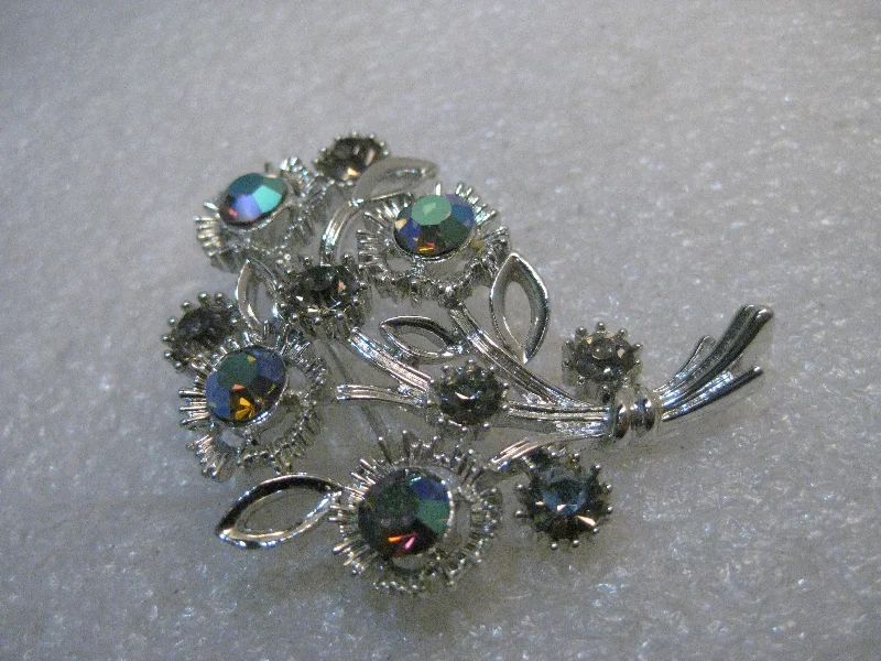 chain detail brooch for women -Vintage Lisner A.B. Rhinestone Brooch, 2", Silver Tone, 1960's