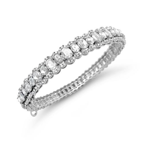 floral cutout bracelets for women -Rose Cut Oval Diamond Bangle Bracelet