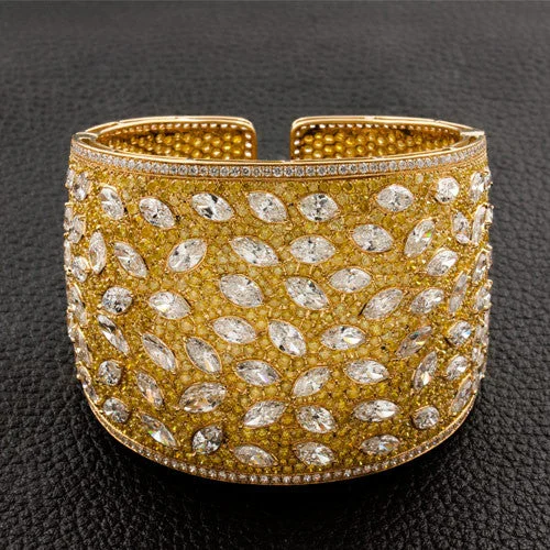 ladies silver bracelets topaz stones -Yellow & White Diamond Cuff Bracelet