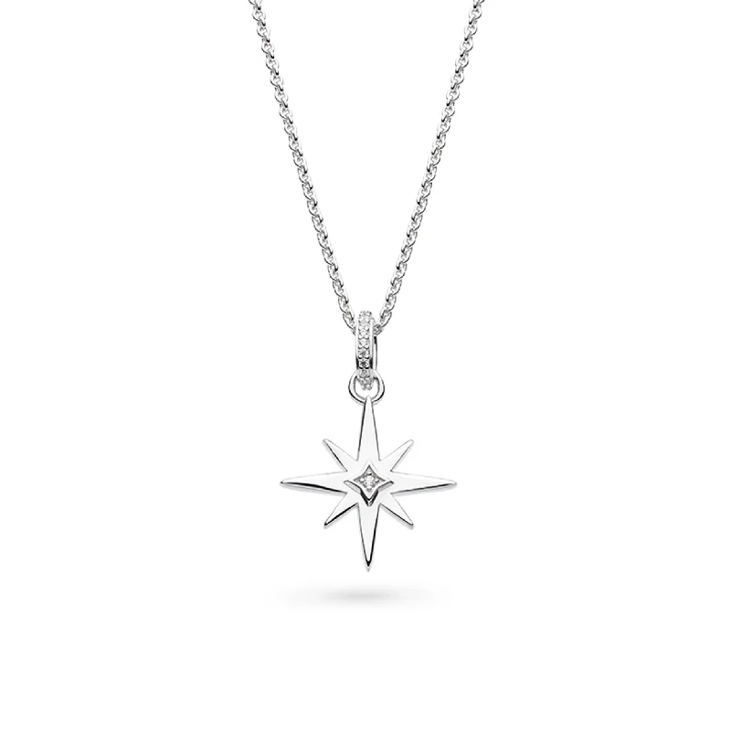 ladies sterling silver necklaces with gems -Silver Celeste North Star Pave Set Cubic Zirconia 18" Necklace