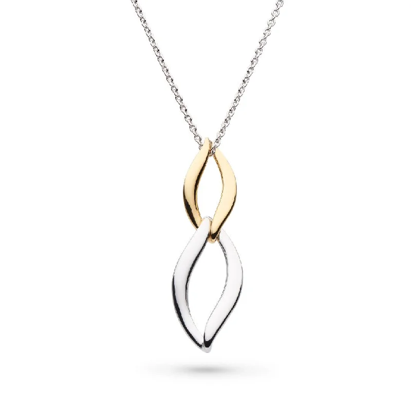 ladies rose gold necklaces leaf design -Silver & Yellow Gold Plated Entwine Twine Link Duo Golden Necklace